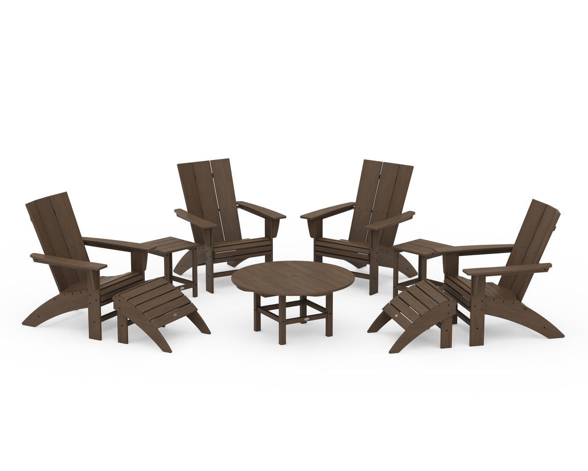 POLYWOOD Modern Curveback Adirondack Chair 9-Piece Conversation Set in Kona