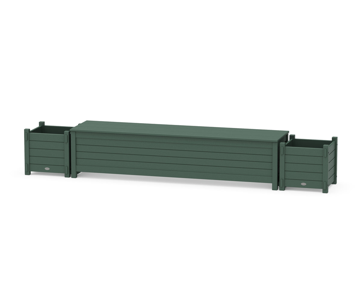 POLYWOOD 72" Nautical Straight Planter Storage Bench Set in Green
