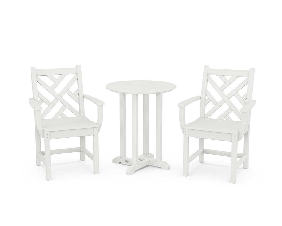POLYWOOD Chippendale 3-Piece Round Bistro Dining Set in White