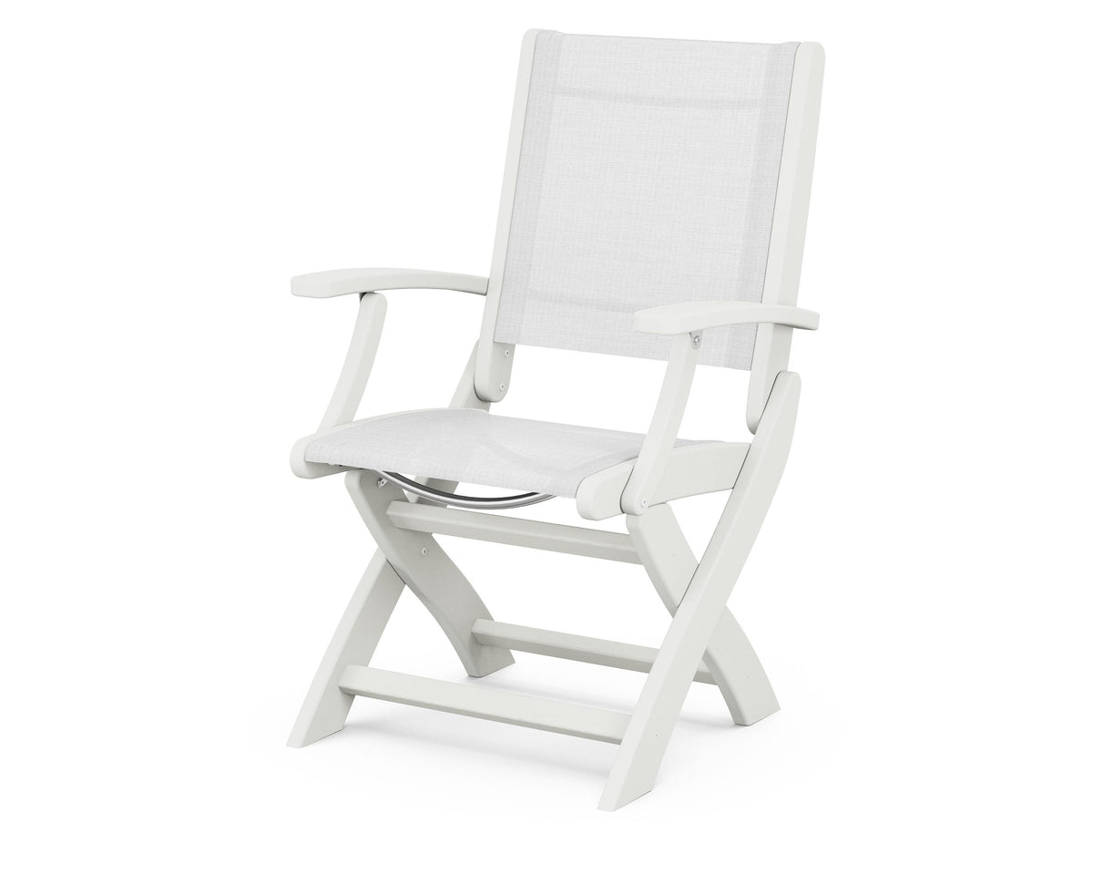 POLYWOOD Coastal Folding Chair in Vintage White with Vintage White arms and White sling