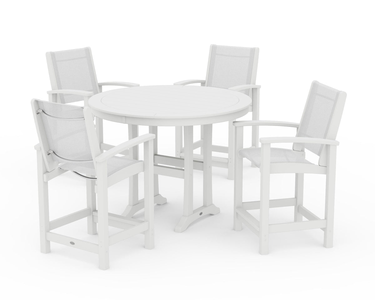 POLYWOOD Coastal 5-Piece Counter Set in White / White