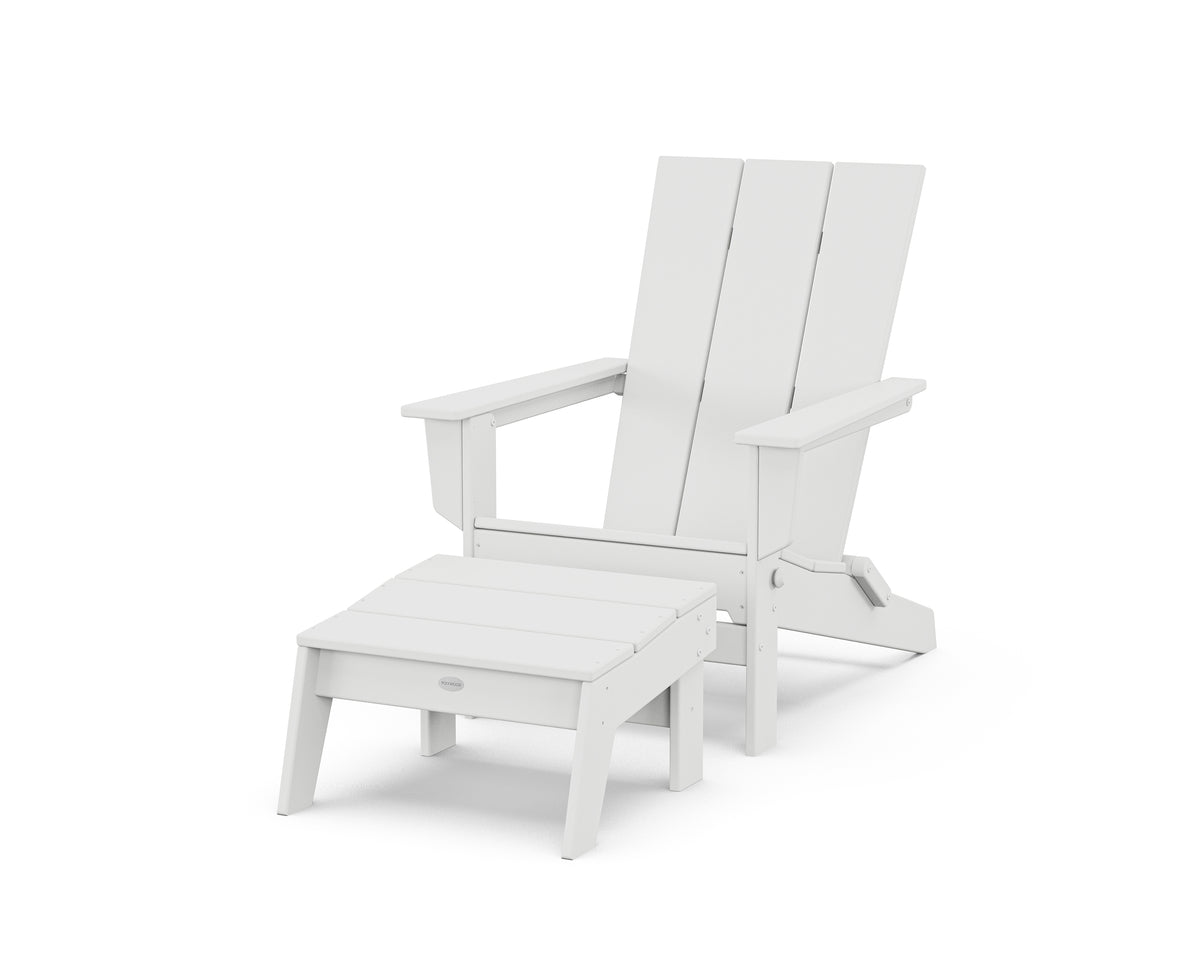 POLYWOOD Modern Studio Folding Adirondack Chair with Ottoman in White