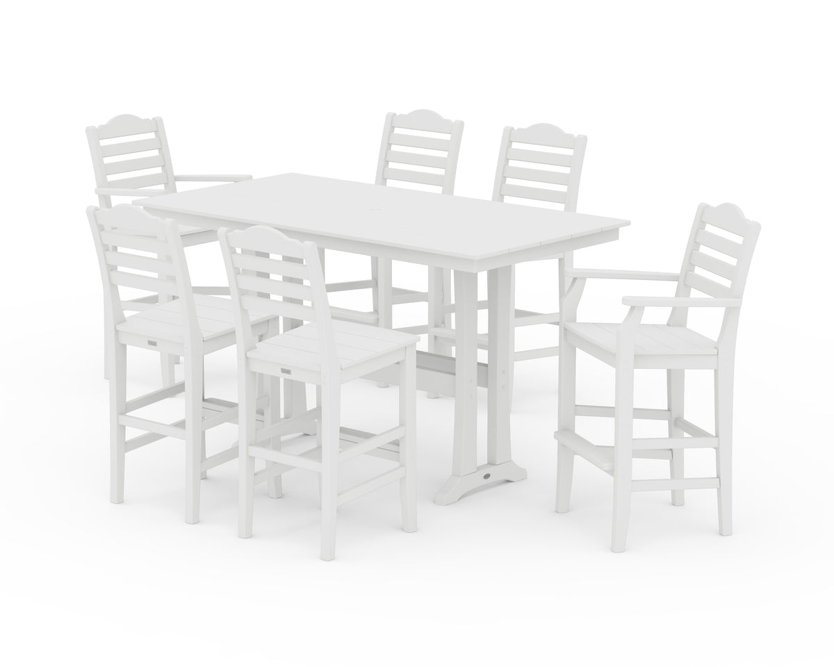 POLYWOOD Savannah 7-Piece Farmhouse Bar Set with Trestle Legs in White