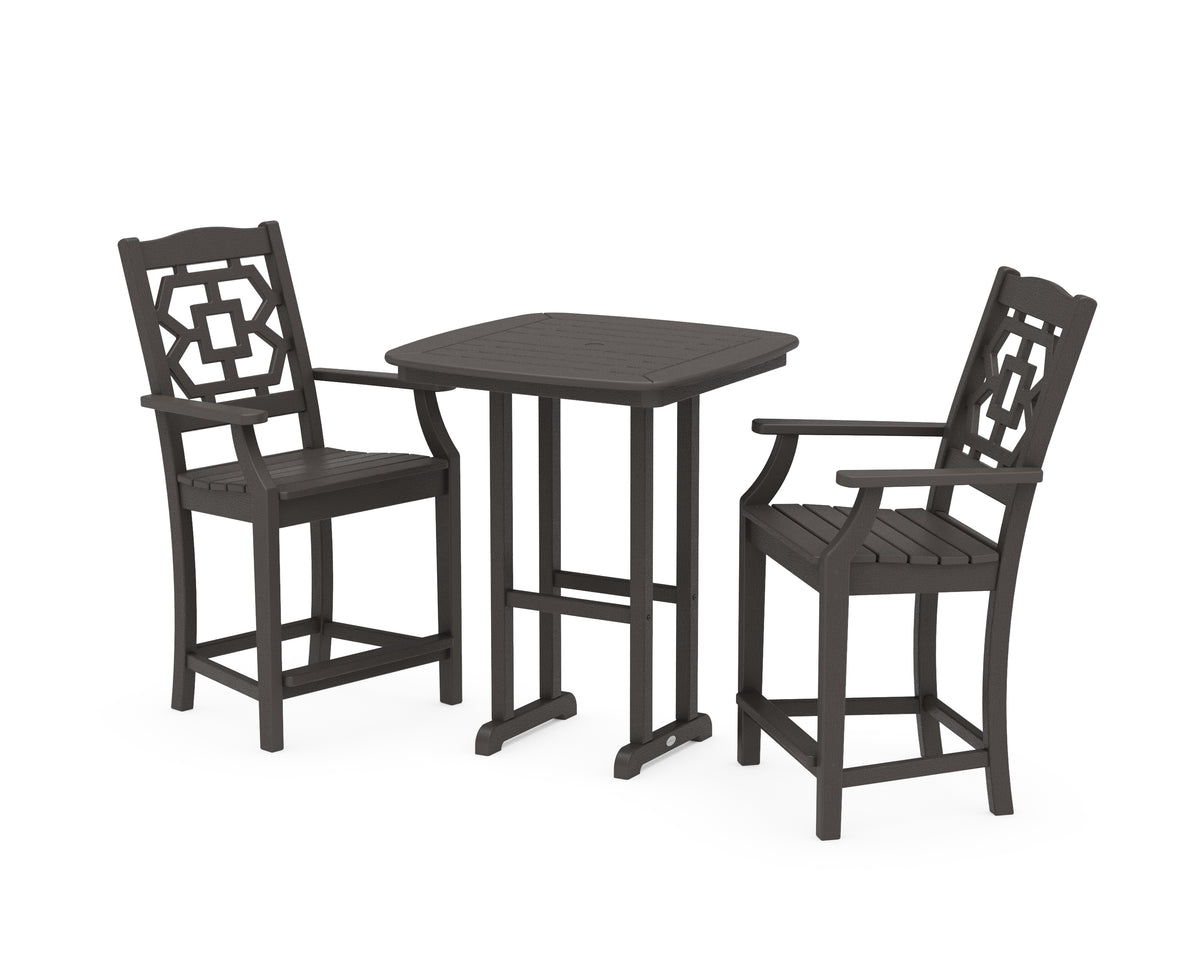 POLYWOOD Chinoiserie 3-Piece Counter Set in Vintage Coffee