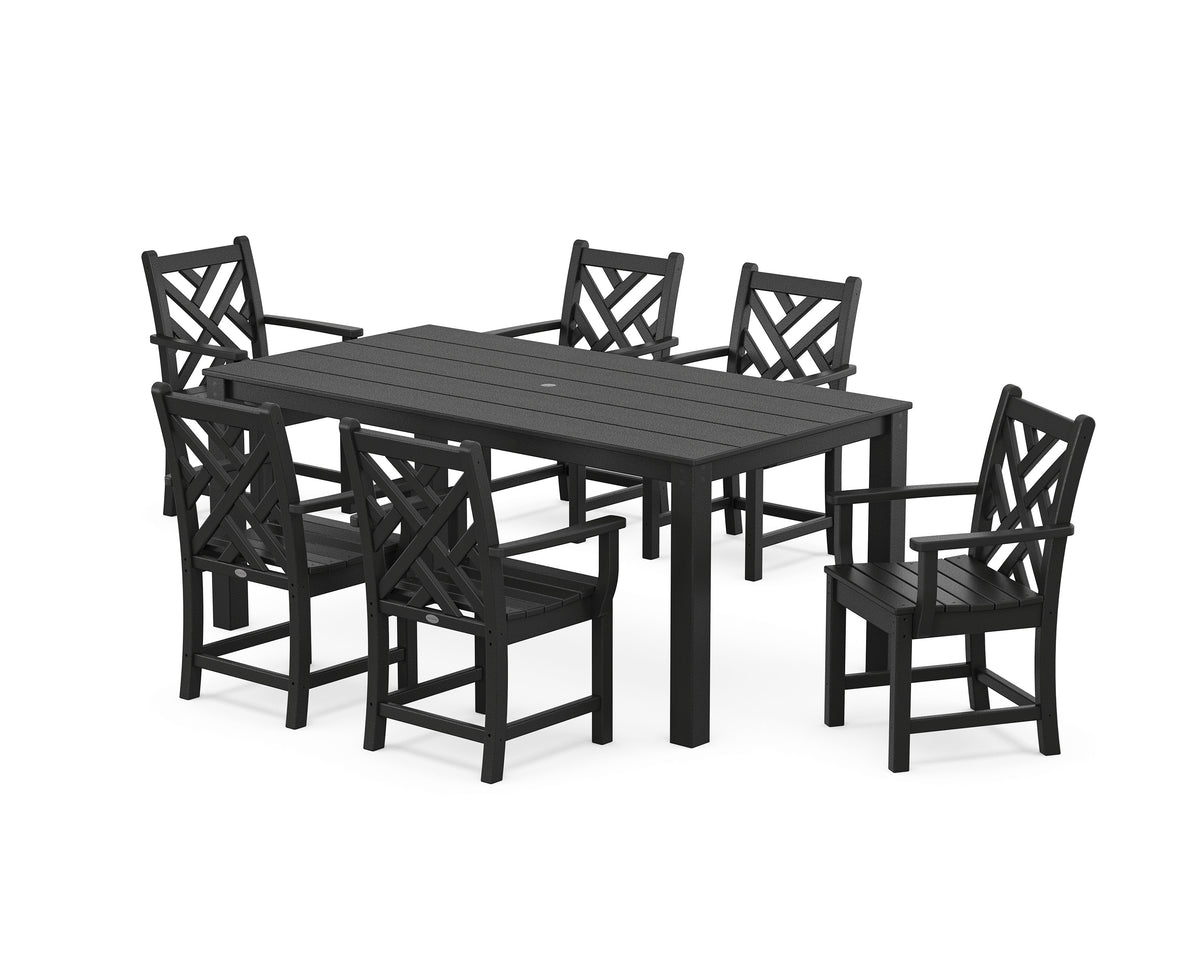 POLYWOOD Chippendale Arm Chair 7-Piece Parsons Dining Set in Black