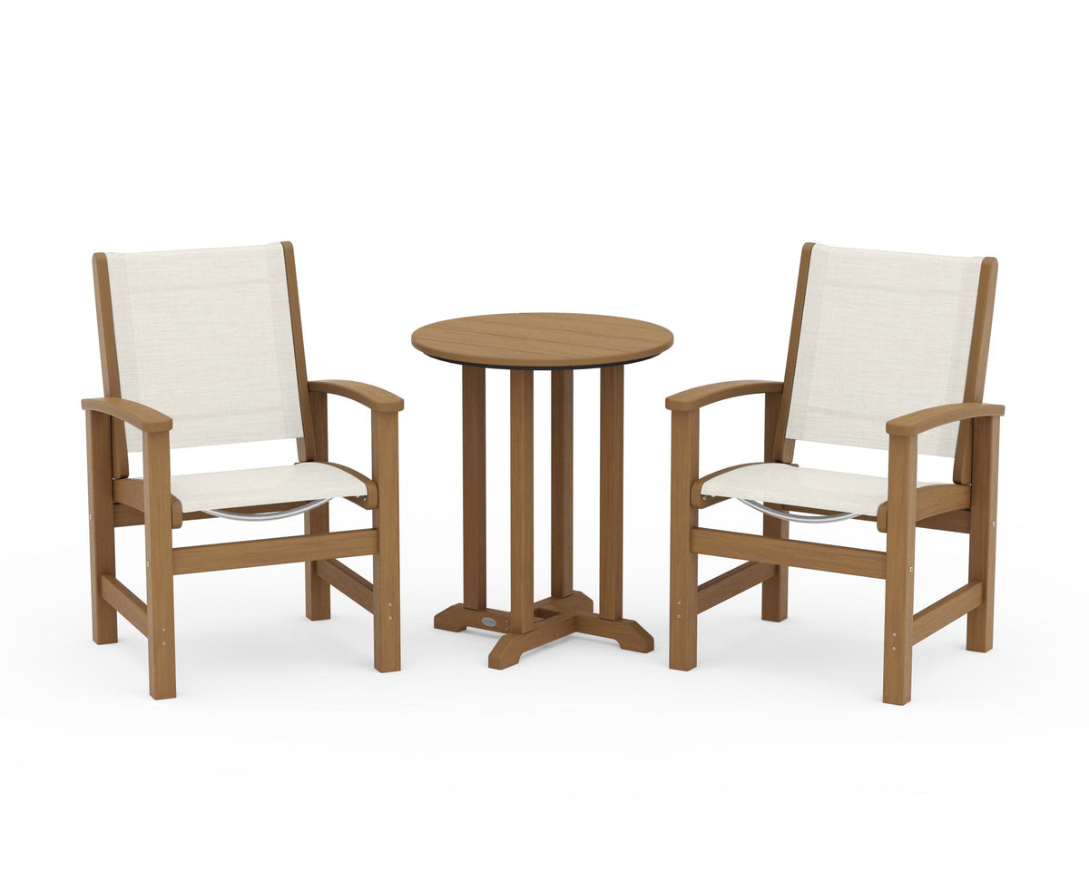 POLYWOOD Coastal 3-Piece Round Bistro Dining Set in Natural / Parchment
