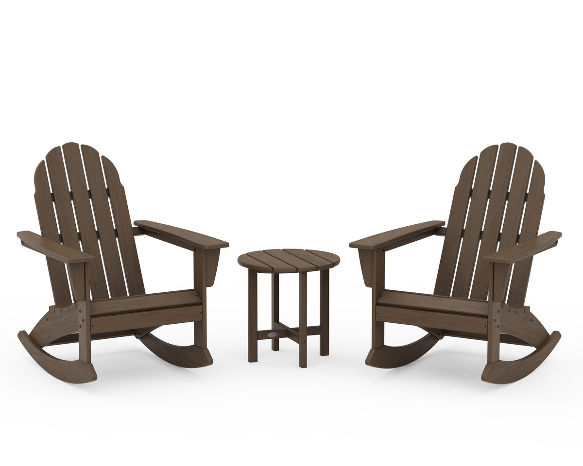 POLYWOOD Vineyard 3-Piece Adirondack Rocking Chair Set with 18" Round Table in Kona