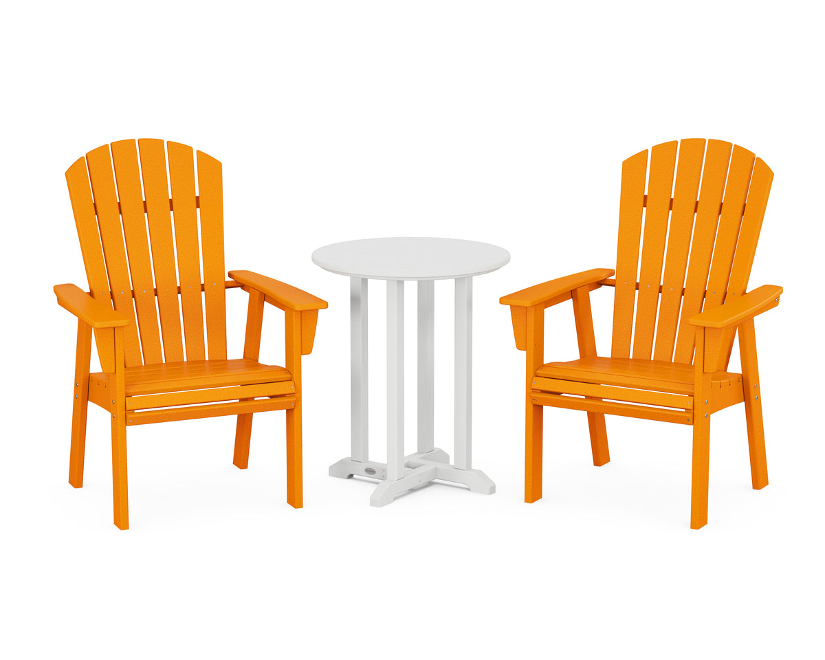 POLYWOOD Nautical Adirondack 3-Piece Round Bistro Dining Set in Tangerine / White