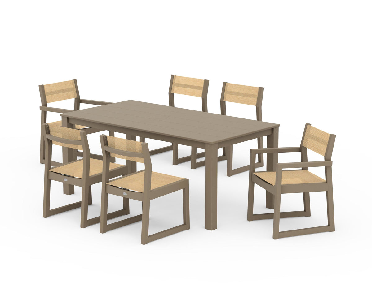 POLYWOOD EDGE Sling 7-Piece Parsons Dining Set in Vintage Sahara / Dupioni Apricot