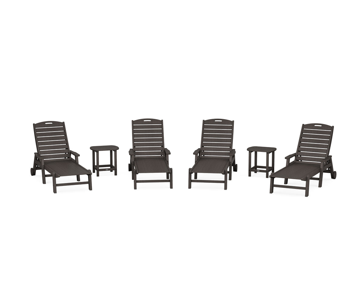 POLYWOOD Nautical Chaise 6-Piece Set with Arms & Wheels in Vintage Coffee