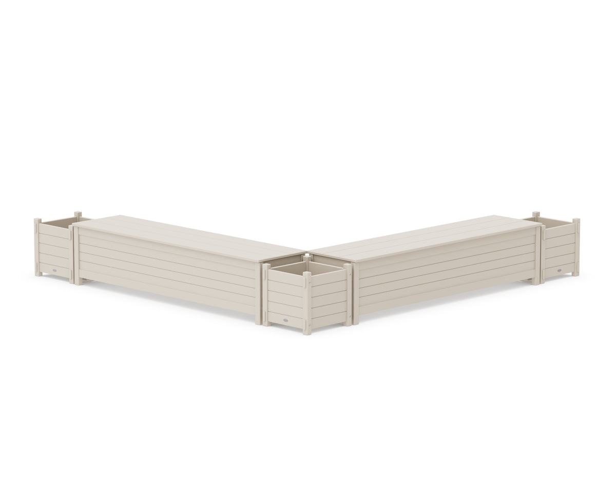 POLYWOOD 72" Nautical L-Shaped Planter Storage Bench Corner Set in Sand