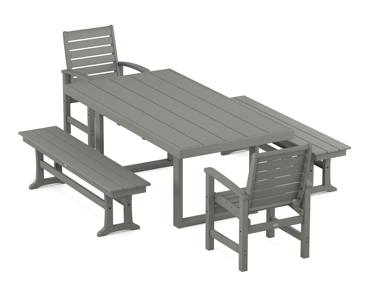 POLYWOOD Signature 5-Piece Dining Set with Benches - 39" x 78" Table in Slate Grey