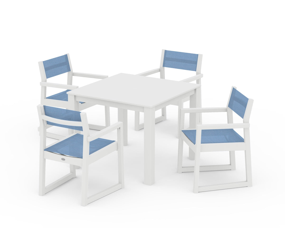 POLYWOOD EDGE Sling Arm Chair 5-Piece Parsons Dining Set in White / Poolside