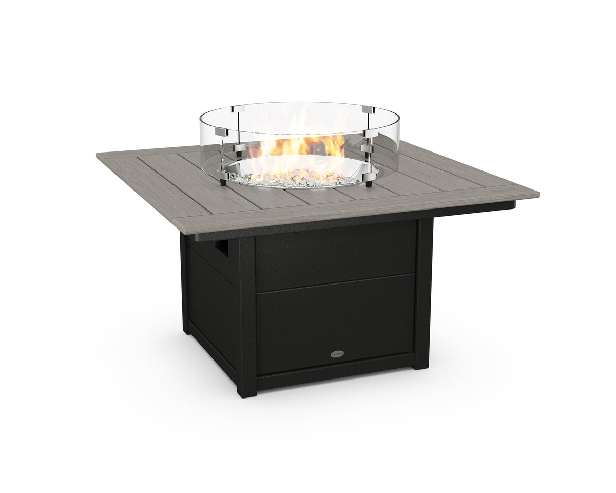 POLYWOOD Square 42" Fire Pit Table in Black / Driftwood