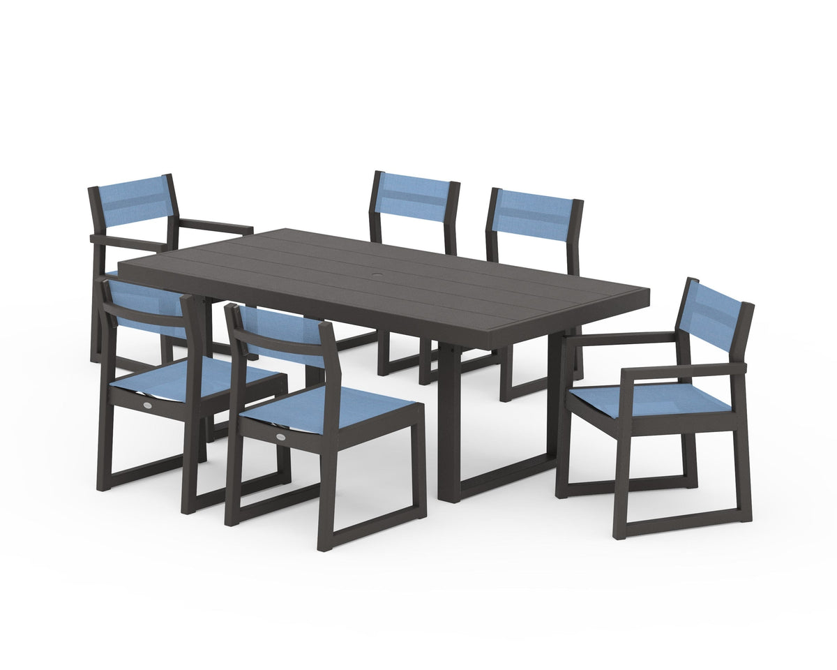POLYWOOD EDGE Sling 7-Piece Dining Set in Vintage Coffee / Poolside