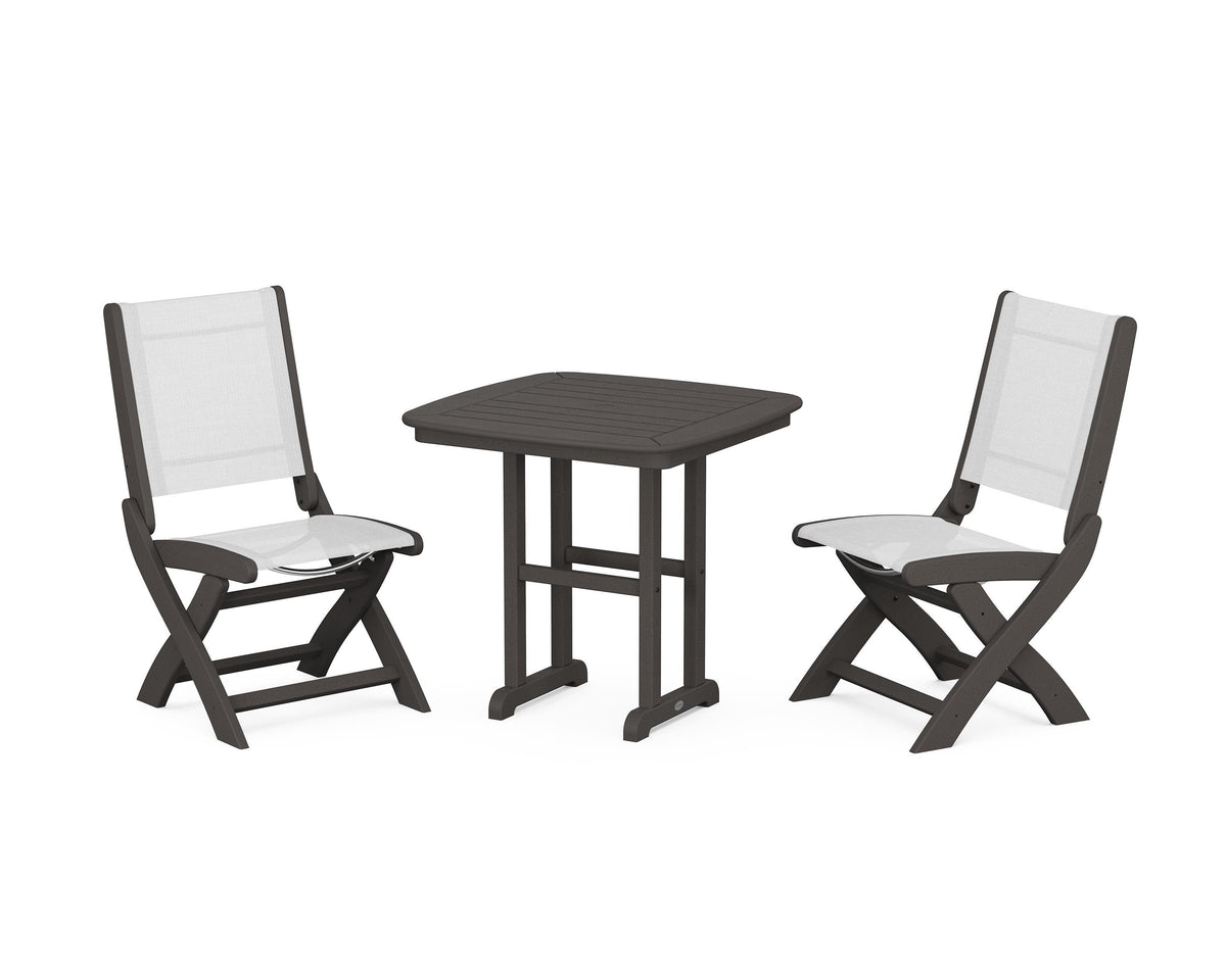 POLYWOOD Coastal Folding Side Chair 3-Piece Dining Set in Vintage Coffee / White