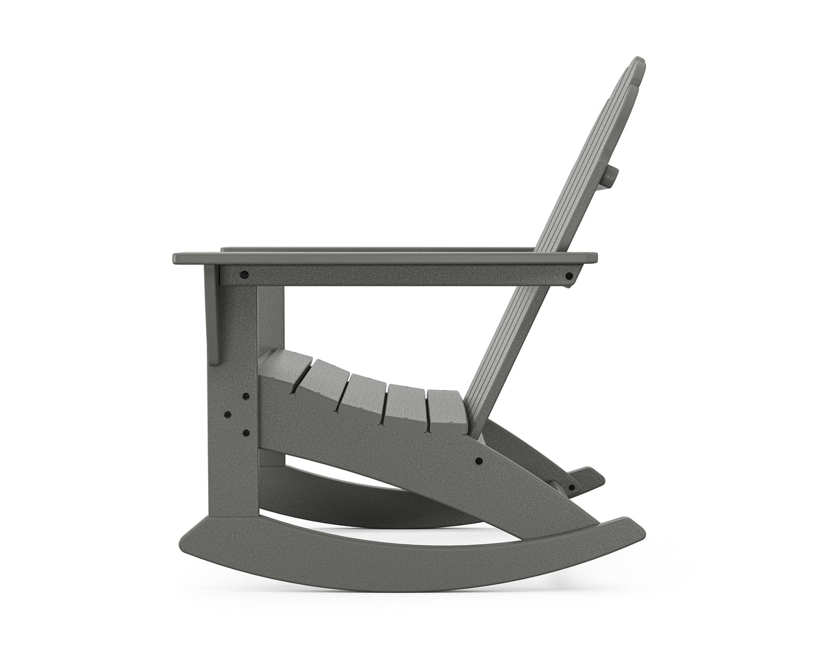 Side profile of the POLYWOOD Vineyard Adirondack Rocking Chair showing its curved rocker runners