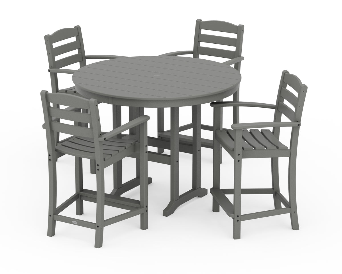 POLYWOOD La Casa Café 5-Piece Round Farmhouse Counter Set in Slate Grey