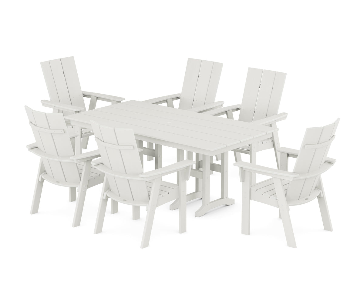 POLYWOOD Modern Curveback Adirondack 7-Piece Farmhouse Dining Set in Vintage White