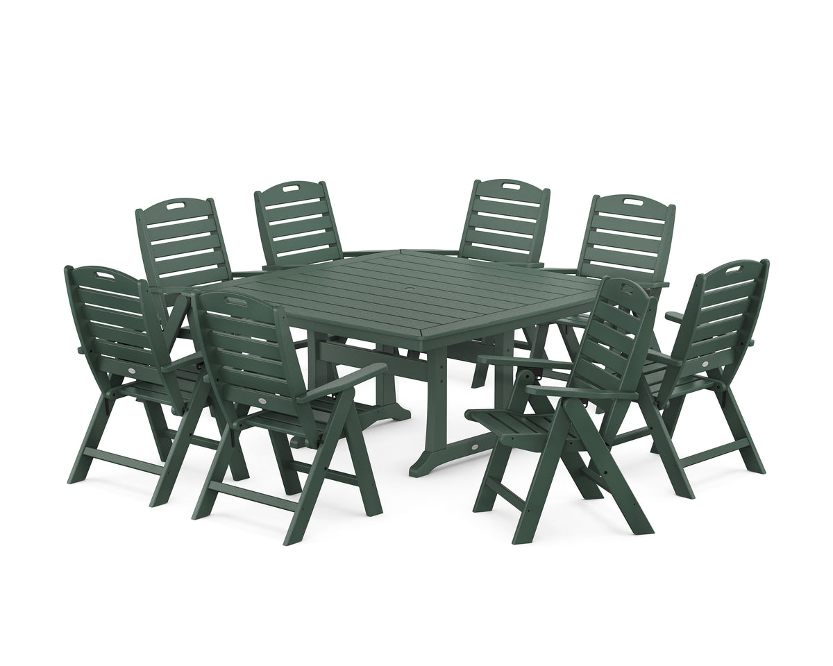 POLYWOOD Nautical Highback 9-Piece Square Dining Set with Trestle Legs in Green