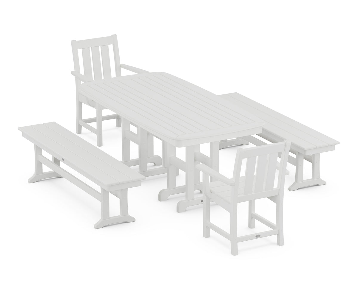 POLYWOOD Oxford 5-Piece Dining Set with Benches in White