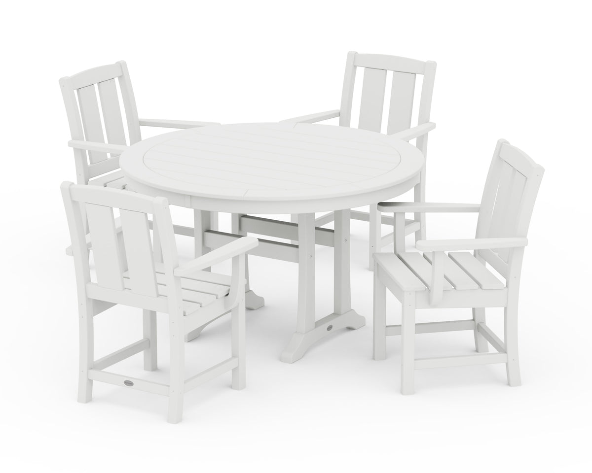 POLYWOOD Mission 5-Piece Round Dining Set with Trestle Legs in White