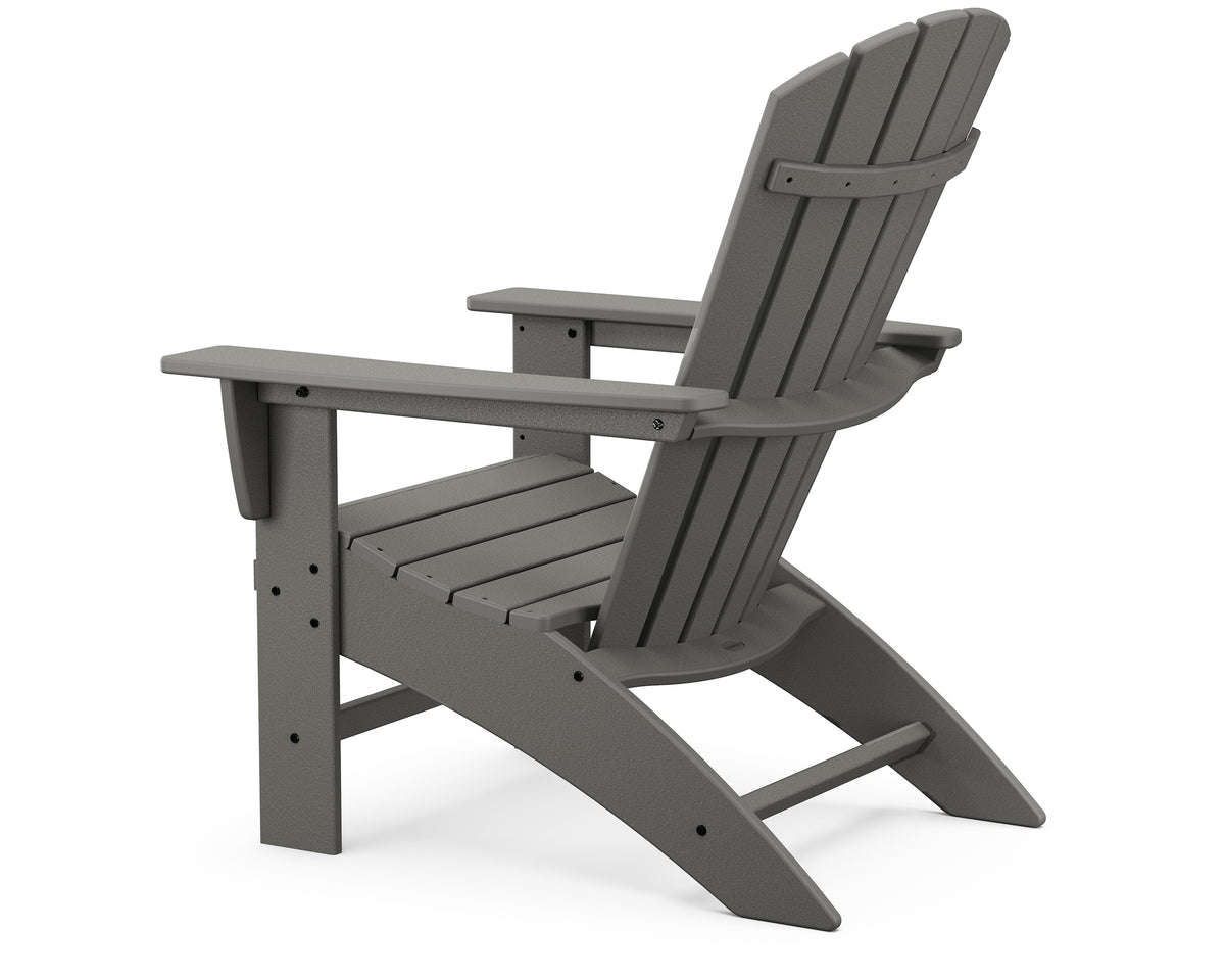 Angled view of the POLYWOOD Nautical 3-Piece Curveback Adirondack Set in Slate Grey