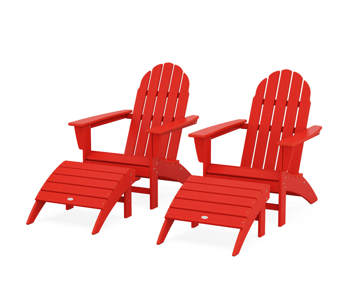 POLYWOOD Vineyard Adirondack Chair 4-Piece Set with Ottomans in Sunset Red