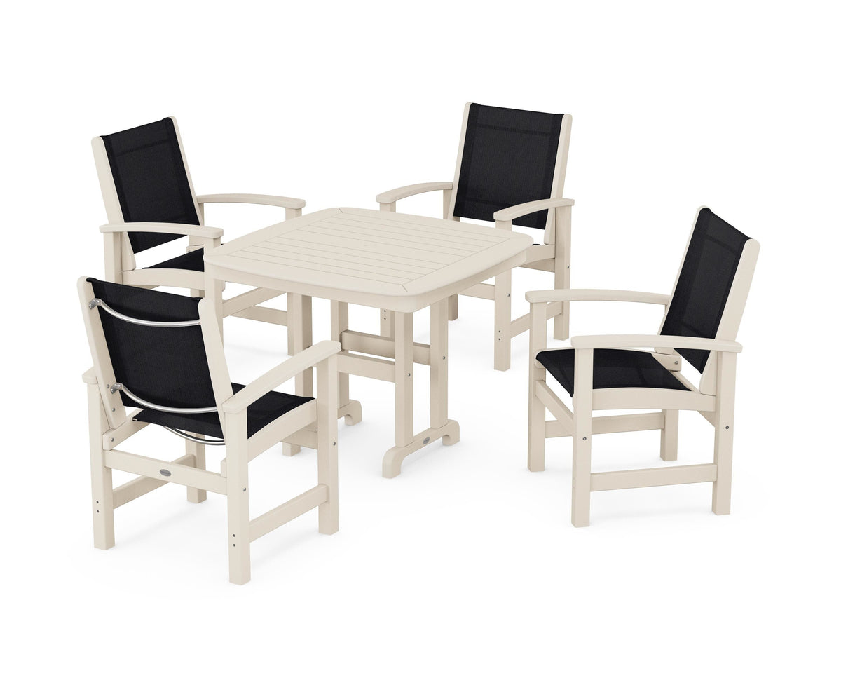 POLYWOOD Coastal 5-Piece Dining Set with Nautical 37" Dining Table in Sand / Black