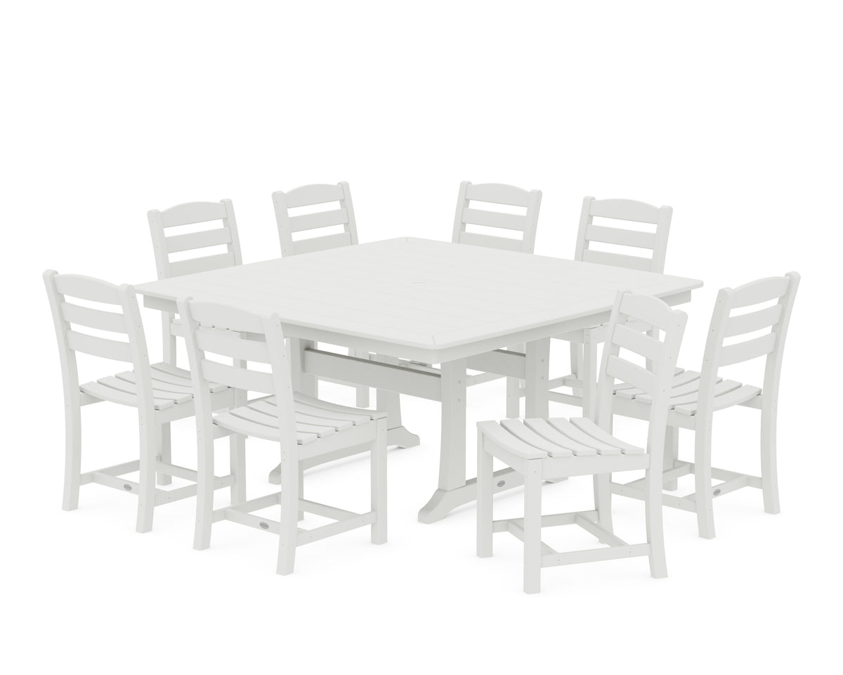 POLYWOOD La Casa Café 9-Piece Nautical Trestle Dining Set in Vintage White