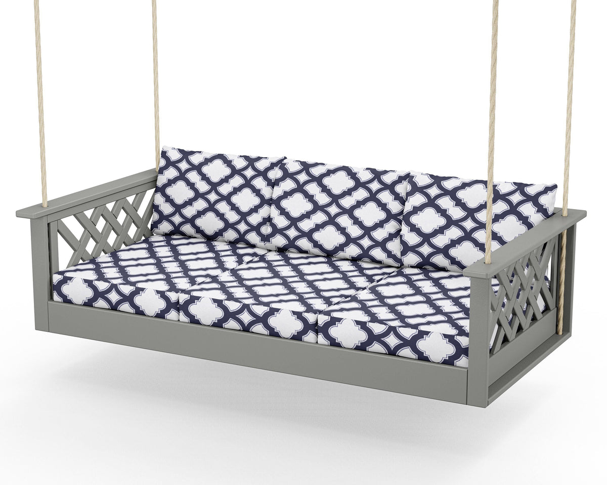 POLYWOOD Wovendale Daybed Swing in Slate Grey / Trellis Navy