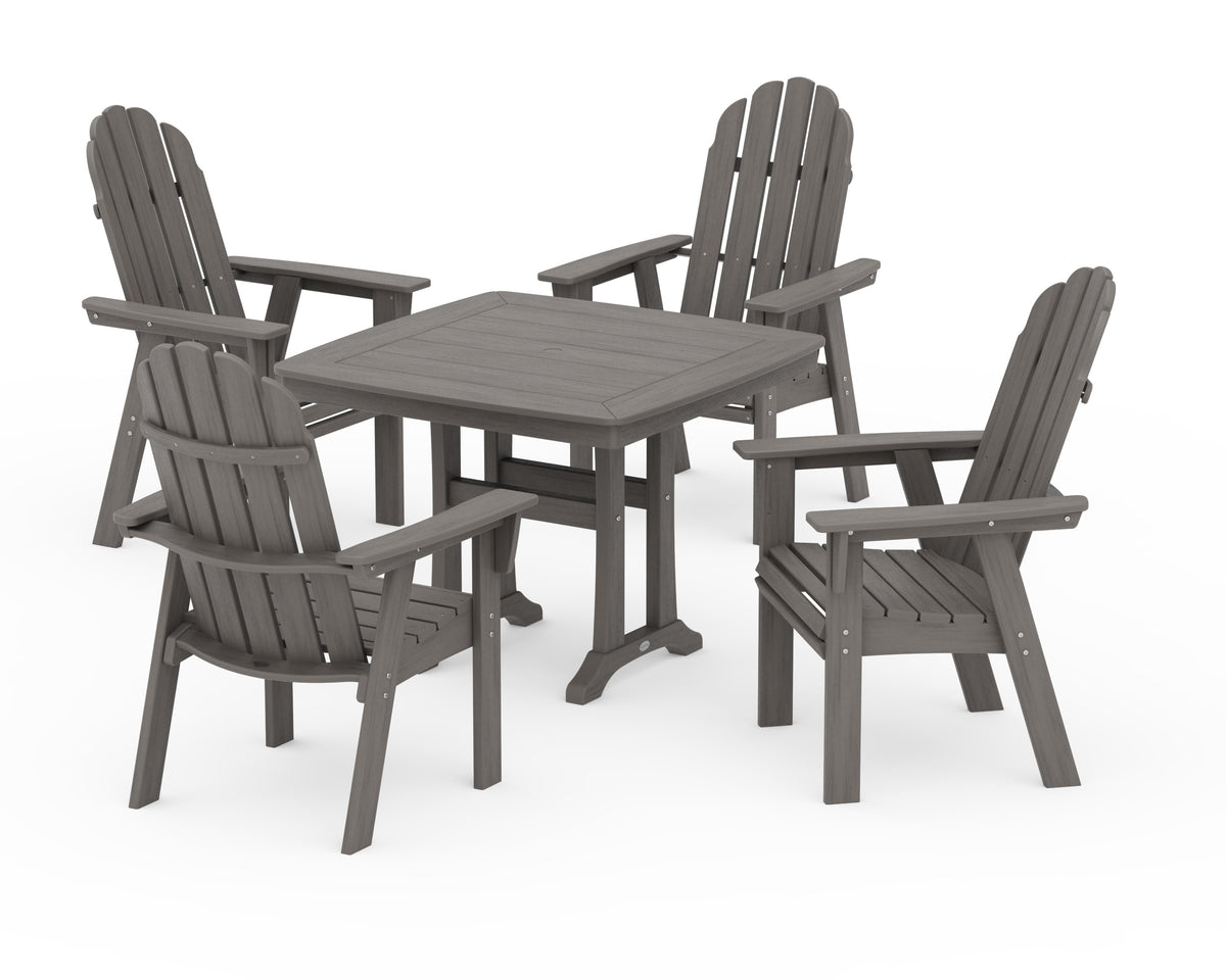 POLYWOOD Vineyard Adirondack 5-Piece Dining Set with Trestle Legs - 37" Table in Driftwood