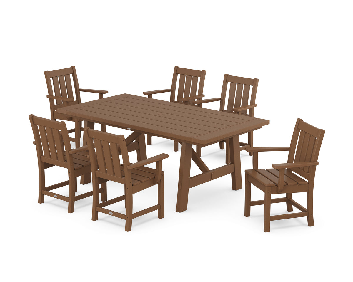 POLYWOOD Oxford Arm Chair 7-Piece Rustic Farmhouse Dining Set in Teak