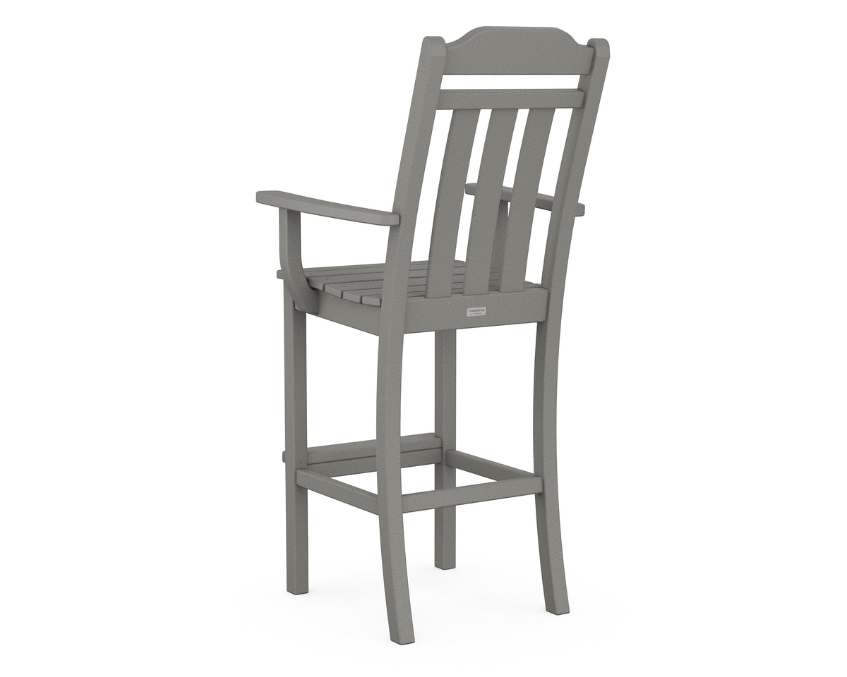 Angled view of the POLYWOOD Cottage Bar Arm Chair in Slate Grey