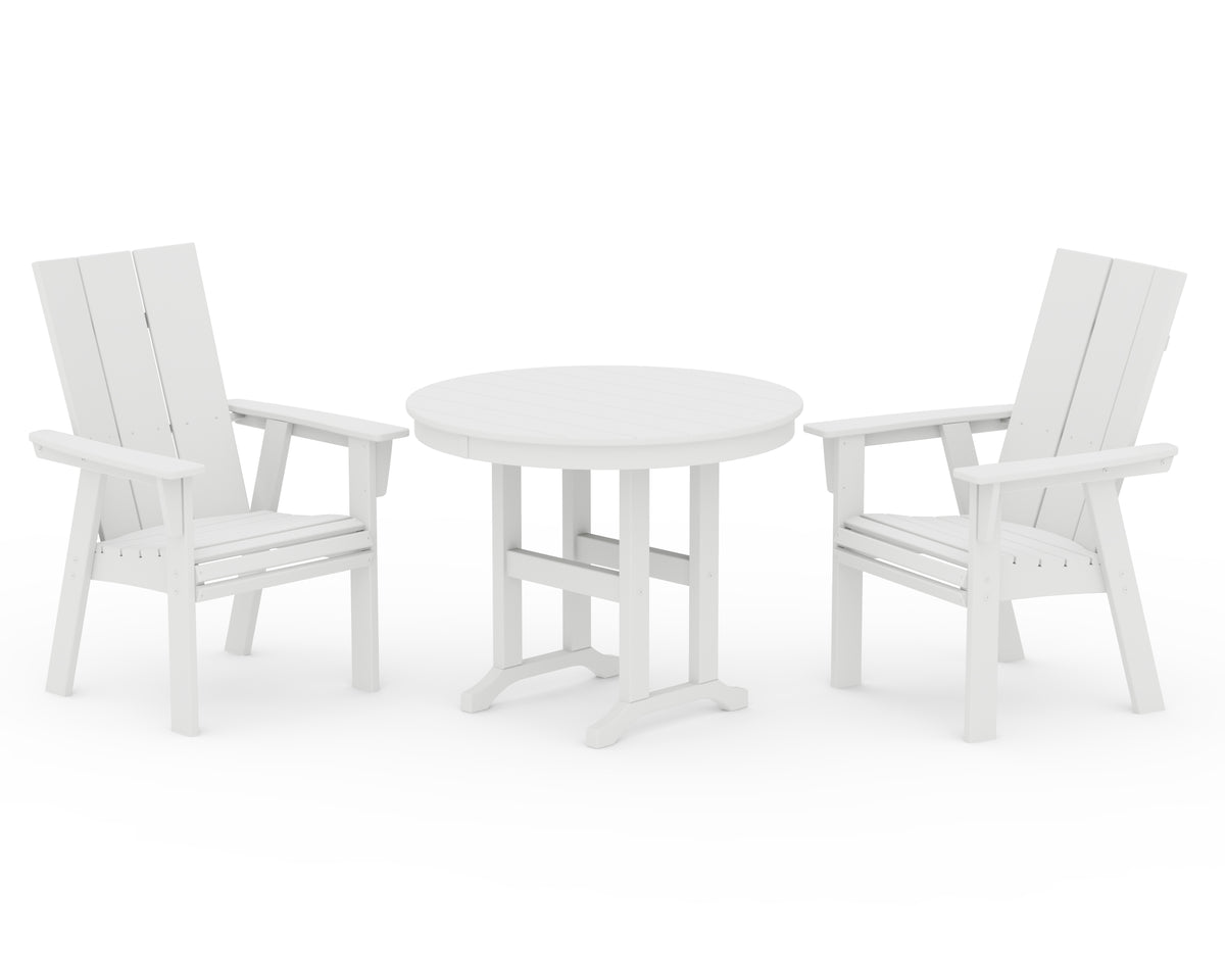 POLYWOOD Modern Adirondack 3-Piece Round Dining Set in White