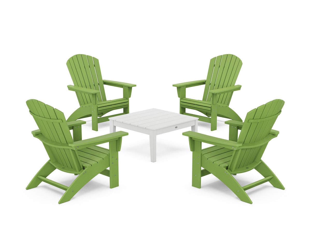 POLYWOOD 5-Piece Nautical Grand Adirondack Chair Conversation Group in Lime / White