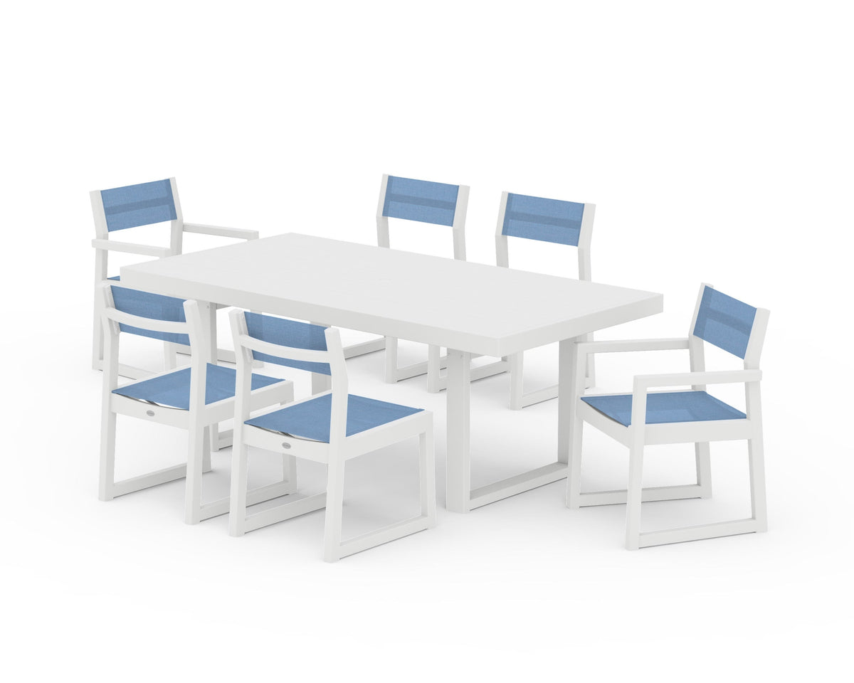 POLYWOOD EDGE Sling 7-Piece Dining Set in White / Poolside