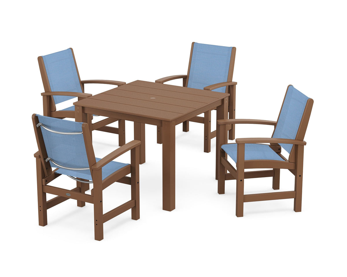POLYWOOD Coastal 5-Piece Parsons Dining Set in Teak / Poolside