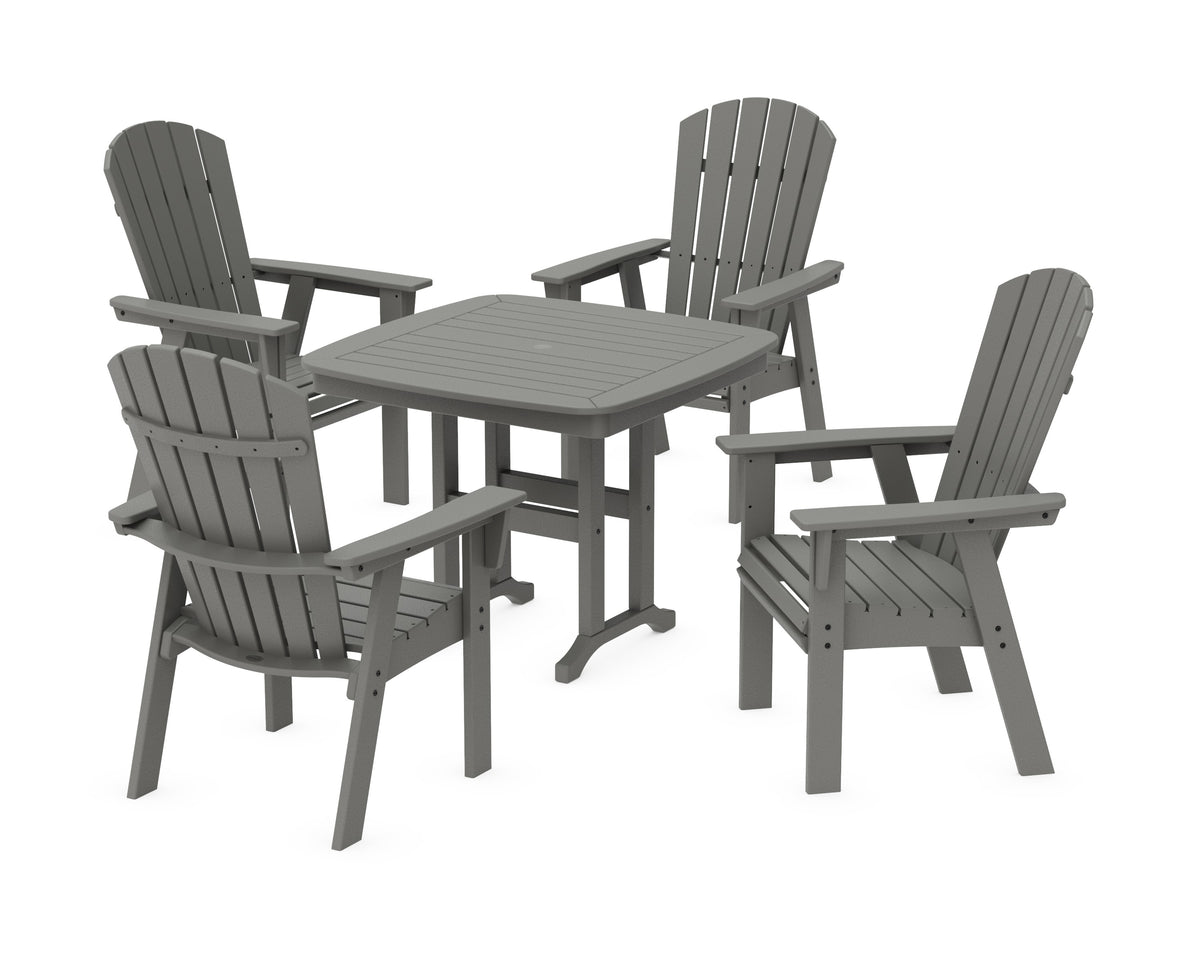 POLYWOOD Nautical Curveback Adirondack 5-Piece Dining Set - 37" Table in Slate Grey