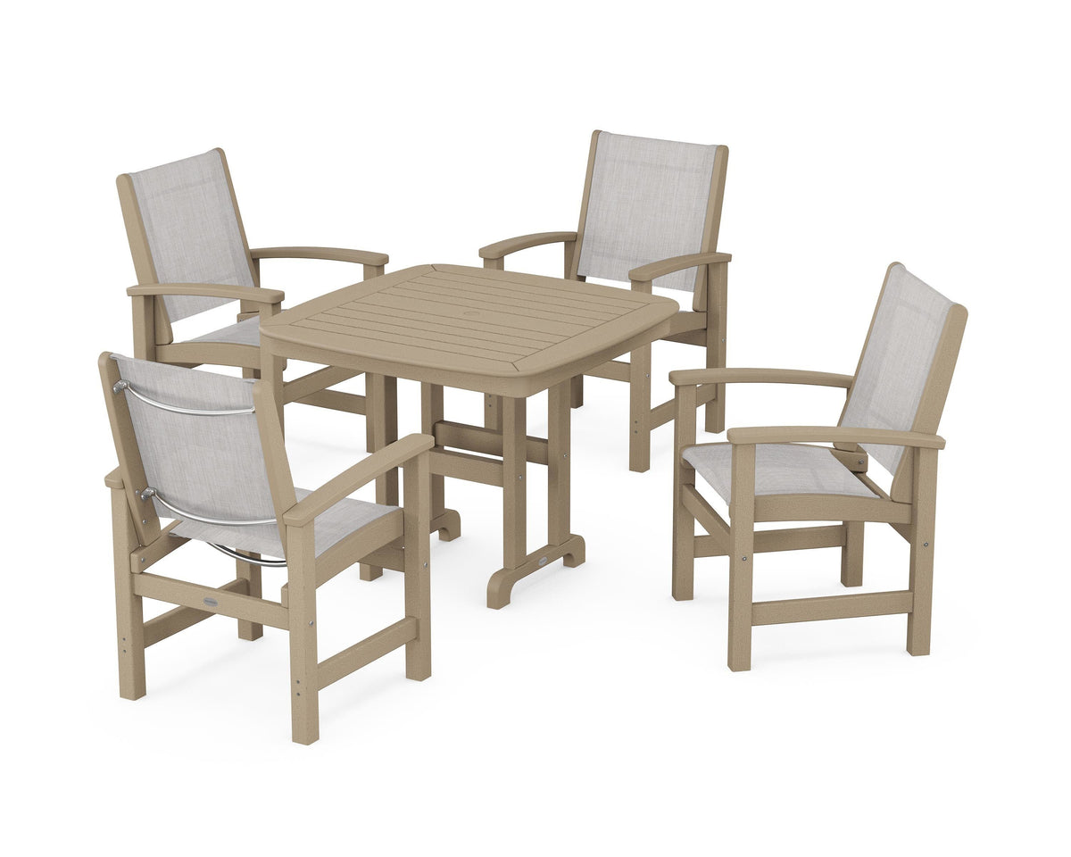 POLYWOOD Coastal 5-Piece Dining Set with Nautical 37" Dining Table in Vintage Sahara / Parchment