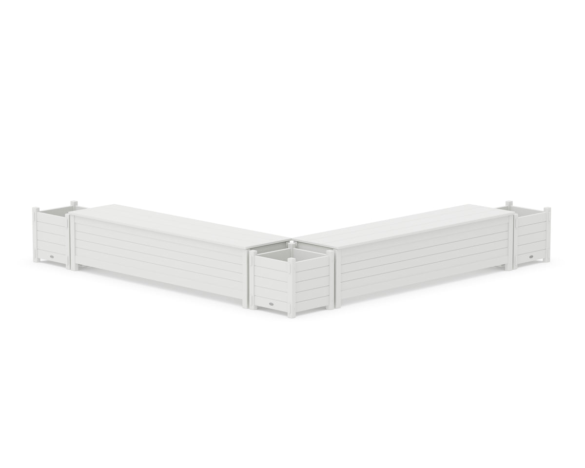 POLYWOOD 72" Nautical L-Shaped Planter Storage Bench Corner Set in White