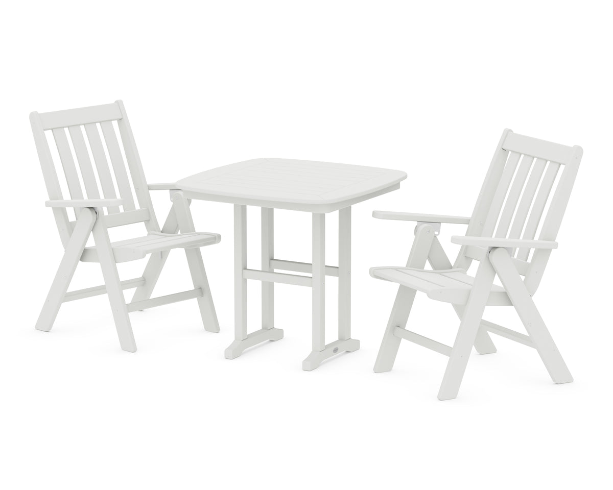 POLYWOOD Vineyard Folding Chair 3-Piece Dining Set in Vintage White