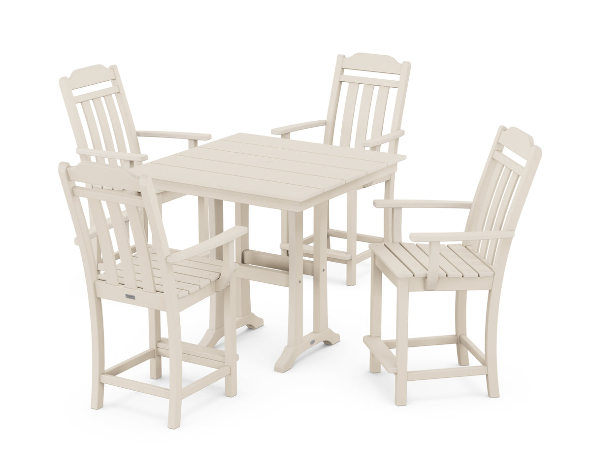 POLYWOOD Country Living Cottage 5-Piece Farmhouse Counter Set with Trestle Legs in Sand