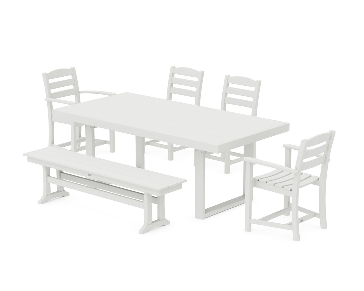 POLYWOOD La Casa Café 6-Piece Dining Set with Bench - 39" x 78" Table in Vintage White