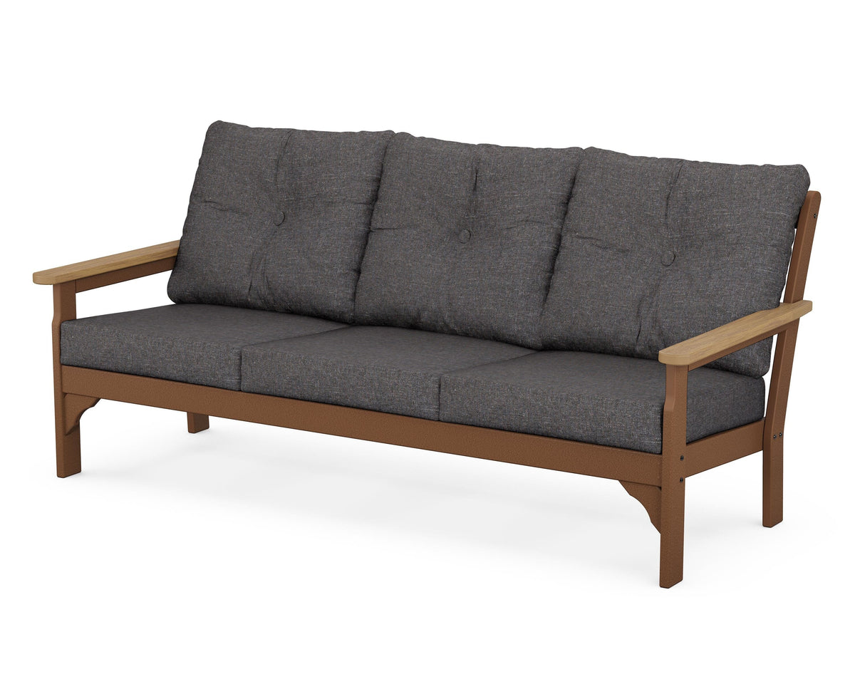 POLYWOOD Vineyard Deep Seating Sofa in Teak / Natural / Ash Charcoal