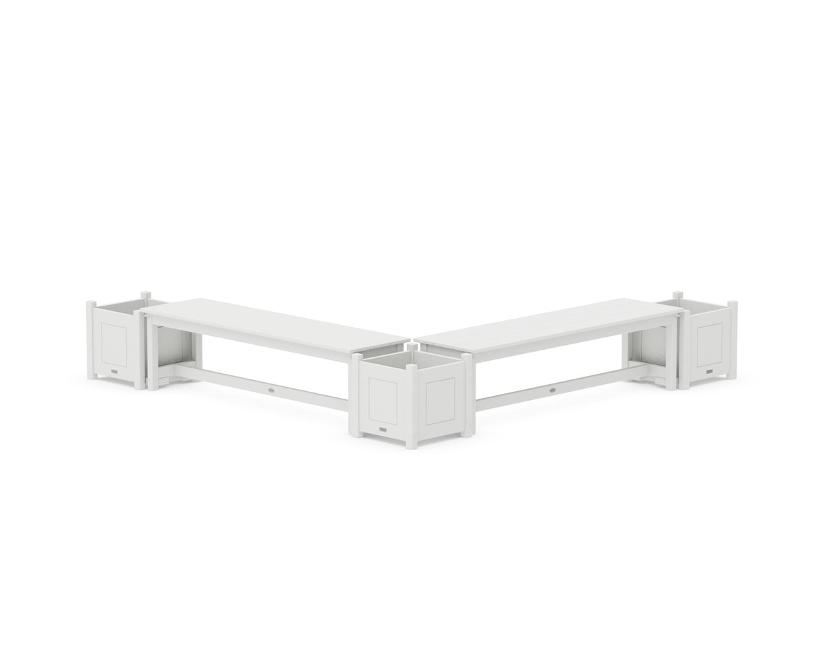 POLYWOOD 60" Country Living L-Shaped Planter Bench Corner Set in White