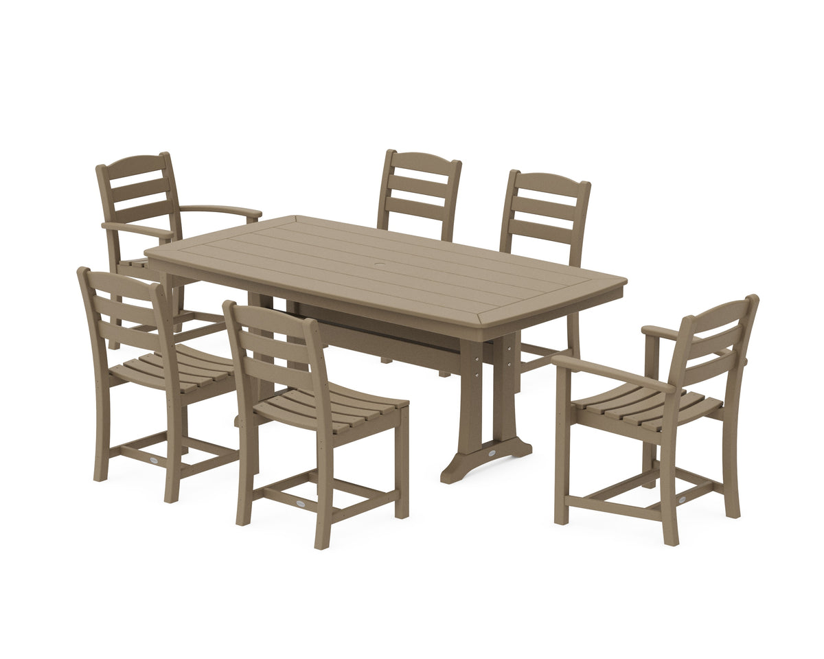POLYWOOD La Casa Café 7-Piece Dining Set with Trestle Legs in Vintage Sahara