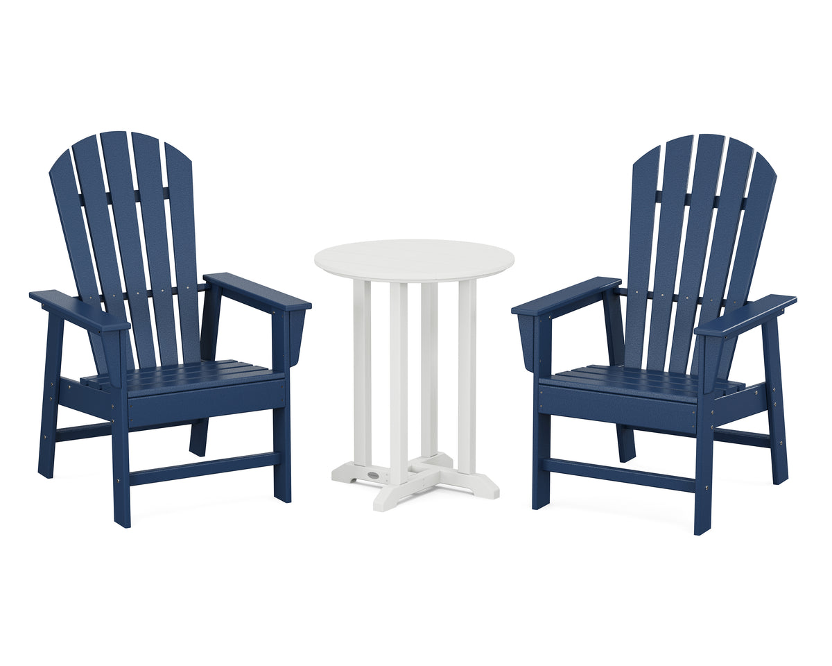 POLYWOOD South Beach 3-Piece Round Farmhouse Bistro Dining Set in Navy / White