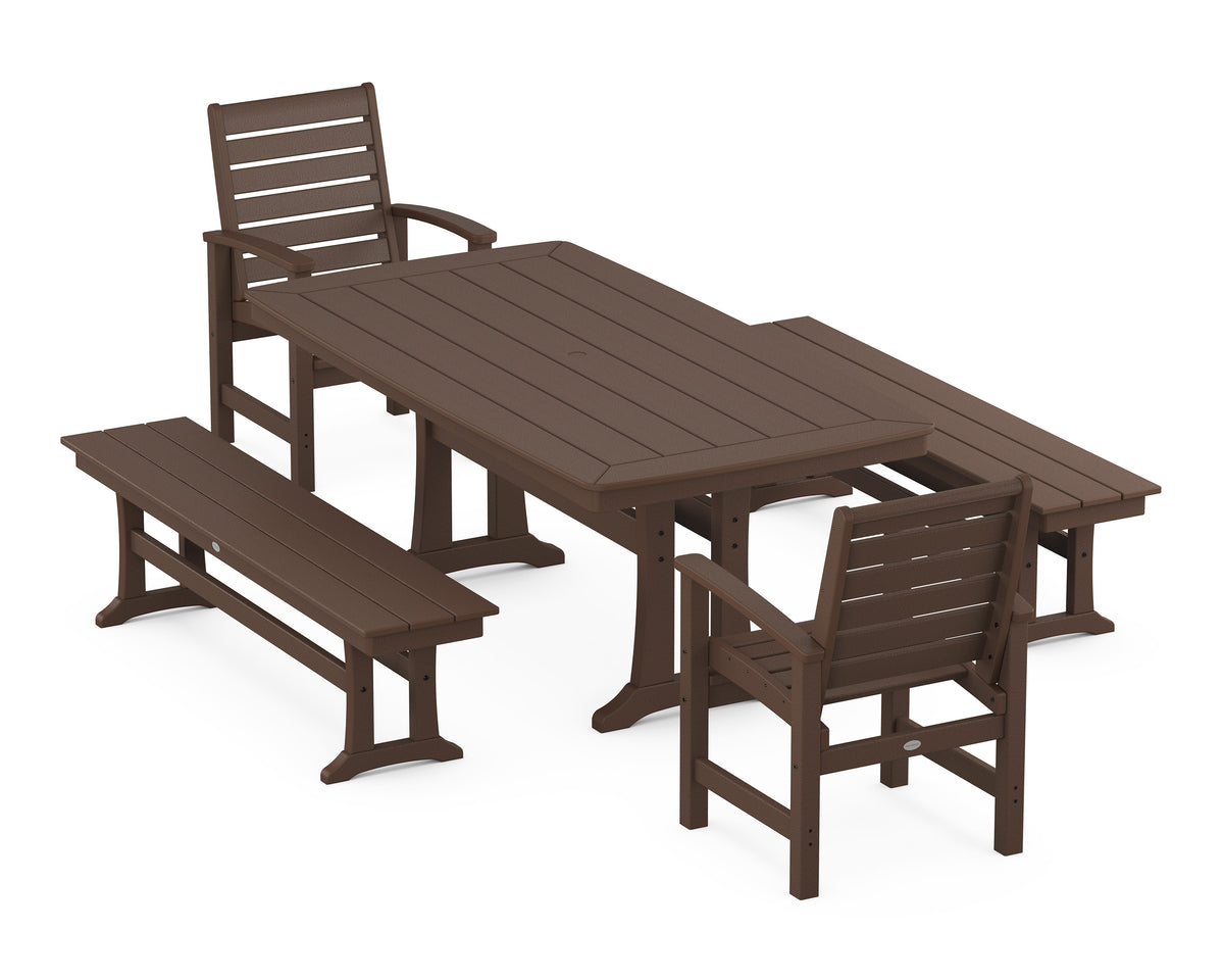 POLYWOOD Signature 5-Piece Dining Set with Trestle Legs - 38" x 73" Table in Mahogany