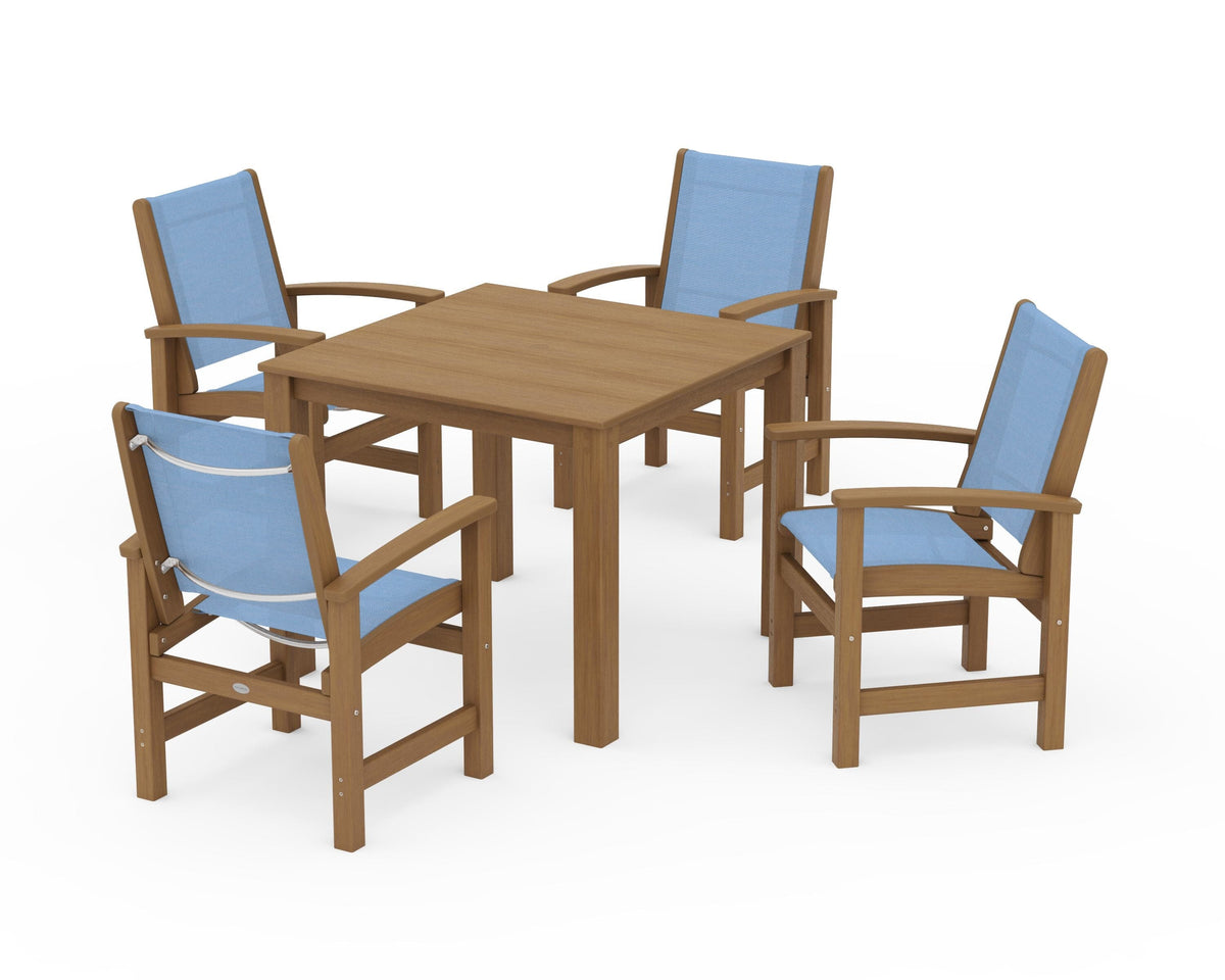 POLYWOOD Coastal 5-Piece Parsons Dining Set in Natural / Poolside